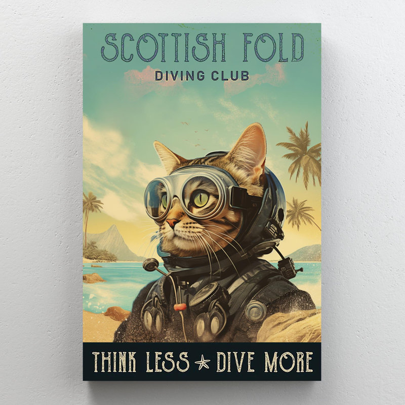 Scottish Fold Diving Club - 1 pièce, reproduction d'art graphique sur toile tendue, H 20 po x l 16 po x P 1,25 po