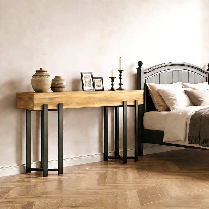 Office Display Shelf,Modern-Style Console Table,Long Sofa Table, Natural