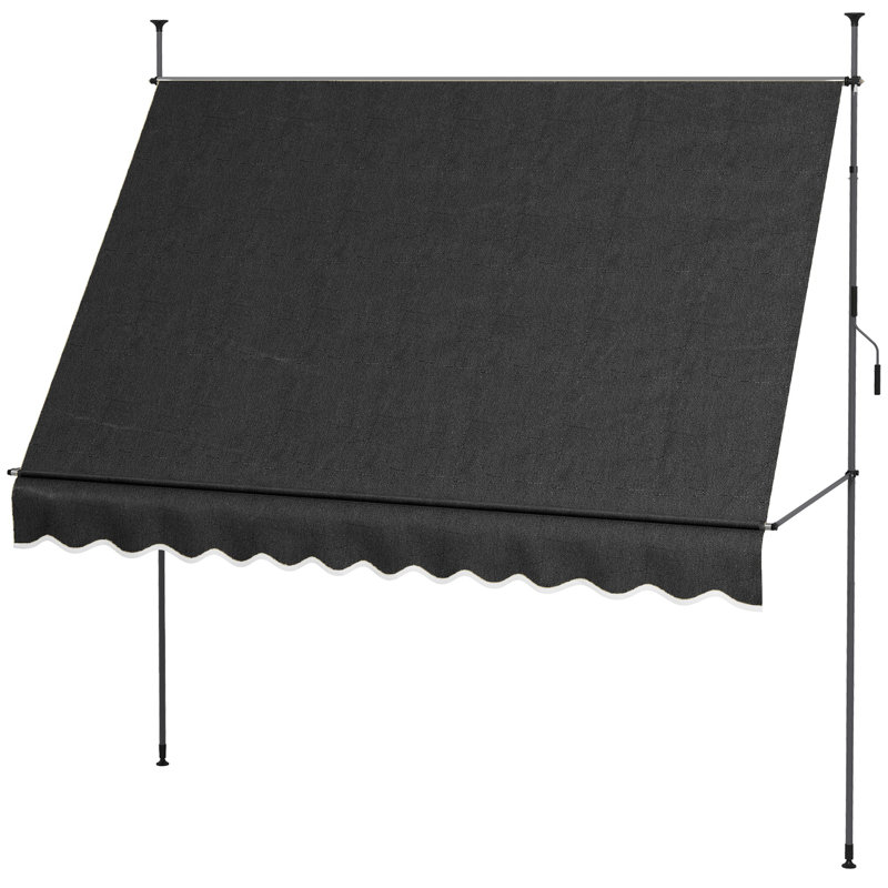 Outdoor manual retractable awning with support pole bracket, Black