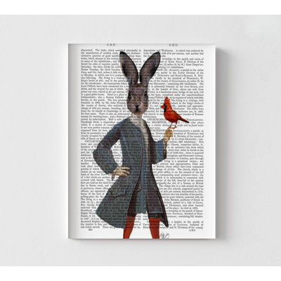 Rabbit And Bird, Northern Cardinal Poster Print, Small Red Bird Print, Classic Bunny Quirky Wall Decor, Bird Lover Gift Idea