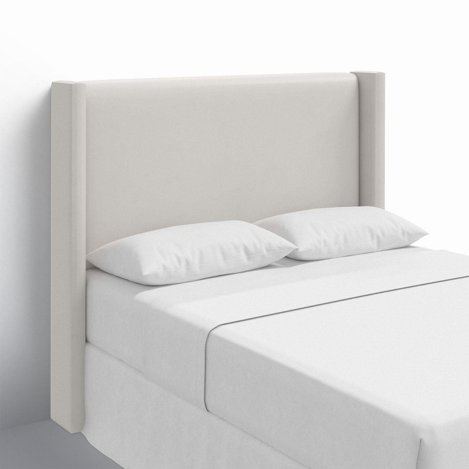 Hanson Pine Headboard, King, Bella Light Gray Performance Velvet