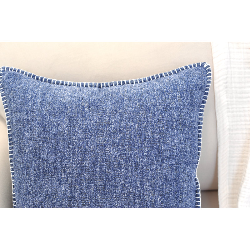 Navy Blue Chenille Square Throw Pillow Covers with Piped Edges, Set of 2