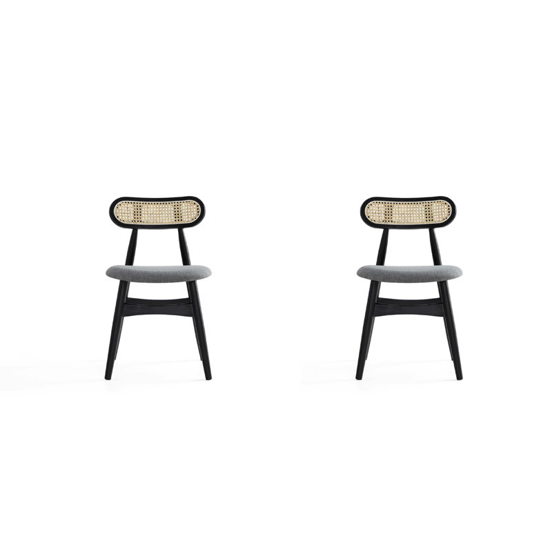 Oliver Black and Cane Solid Wood Dining Chairs, Set of 2
