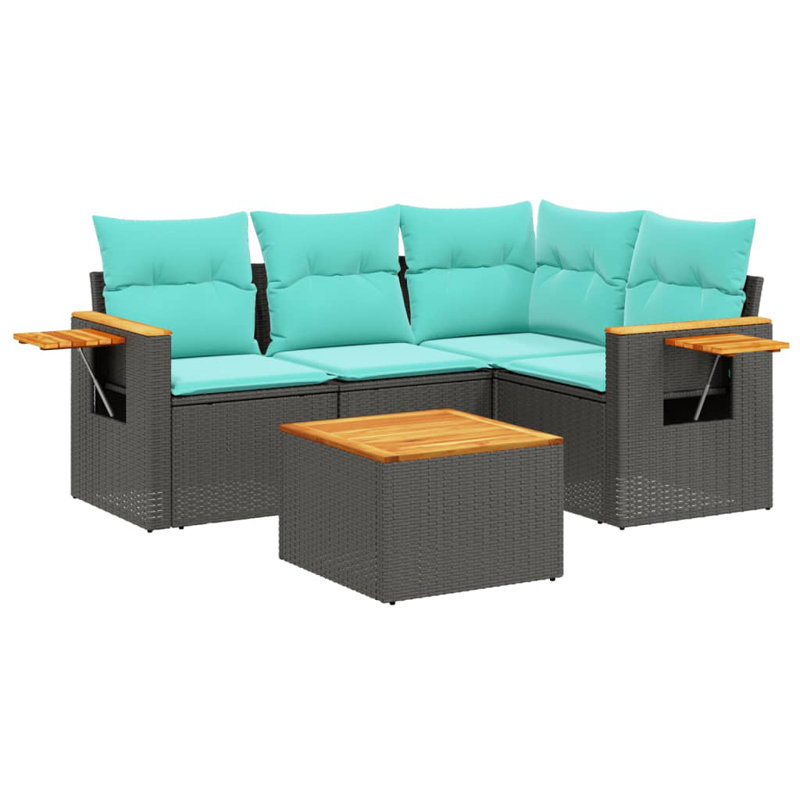  Ensemble de canapé de patio 5 pièces avec coussins en rotin de polyester noir