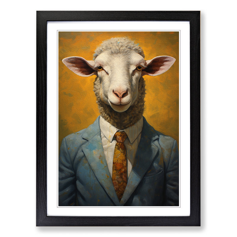 Sheep In A Suit No.3 - Single Picture Frame Print on Wood, 46cm H x 34cm W x 2cm D, Black 