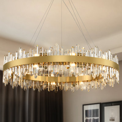 Stith Dimmable Glam Gold Round Chandelier With Crystal Accents