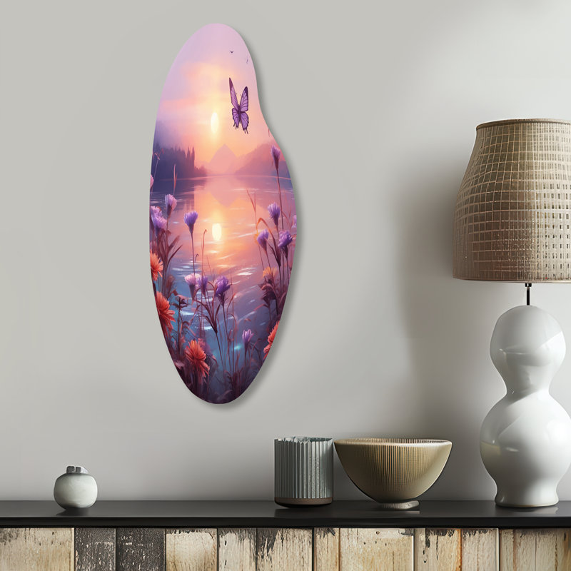 Art graphique mural asymétrique en forme de papillon rose, H 30 po x l 11 po