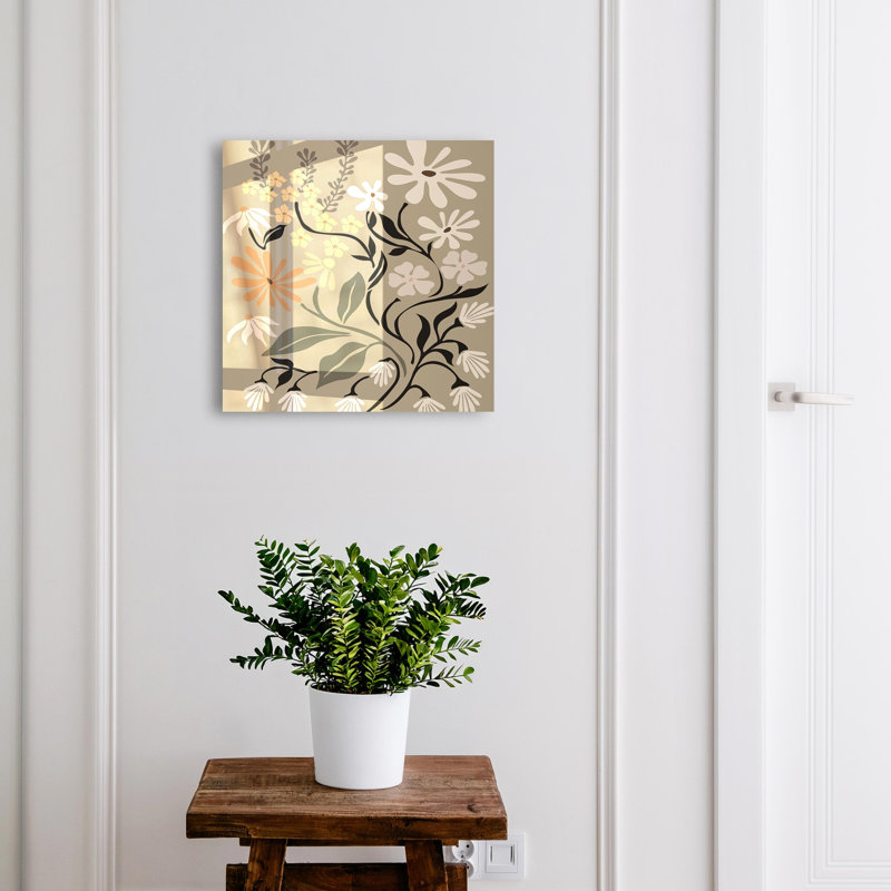 Wall mounted key box, Opens to the right, 30x30x5, White, Delicate flowers in calm colors, 