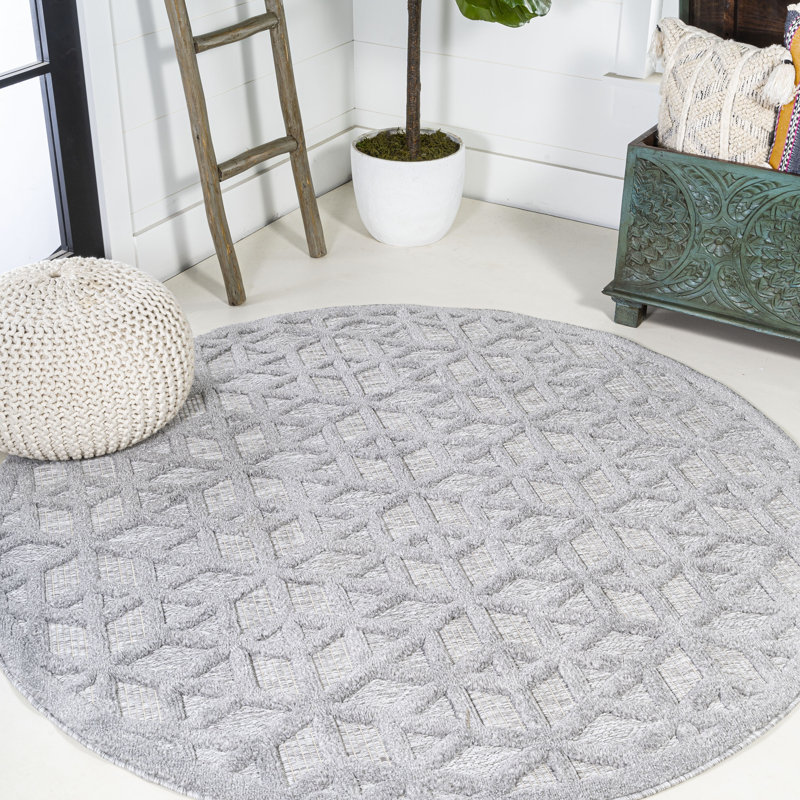 Tapis intérieur / extérieur gris clair Raeshelle, Rond 5 pi 3 po