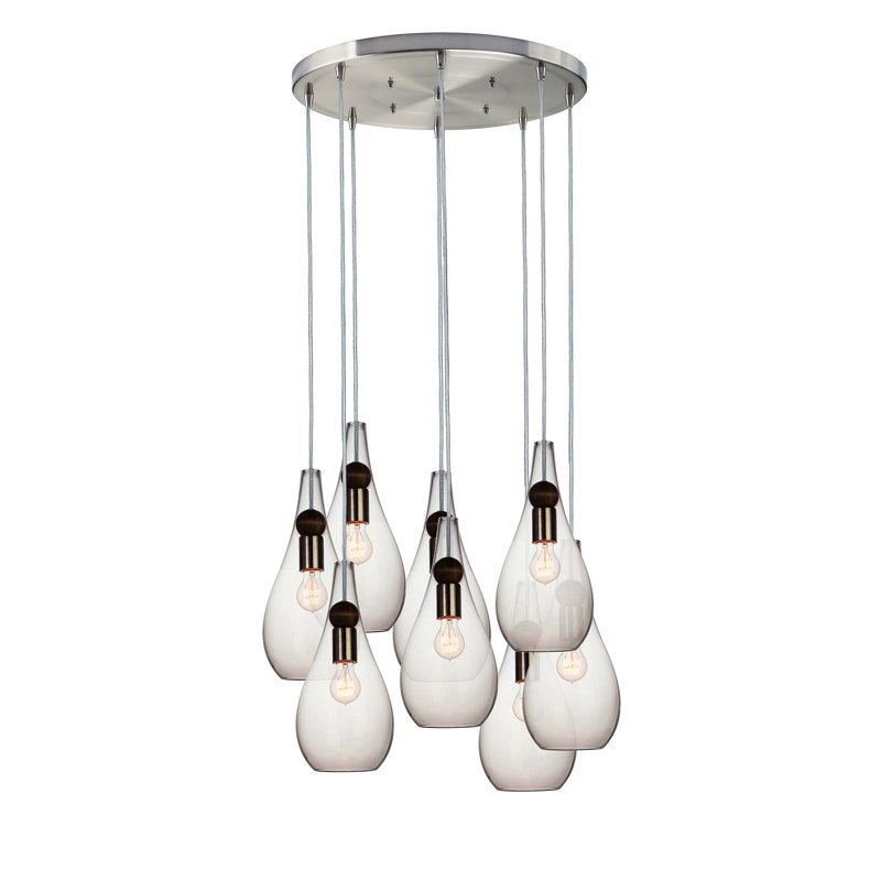 Earth 8 - Light Chandelier, 36" H x 16" W x 16" D, Nickel Braided Cord, Clear Glass