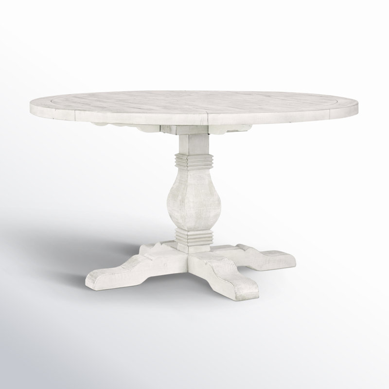 Distressed Ivory Round Pine Pedestal Dining Table