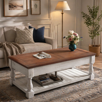 Table basse à plateau relevable rétro avec rangement