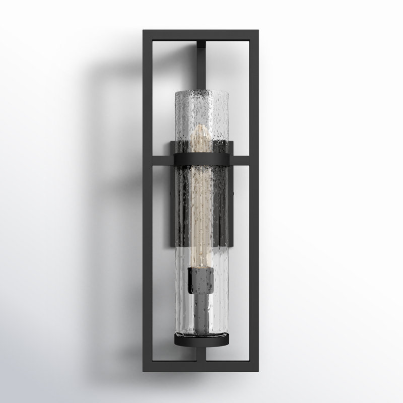Cordillera Seeded Glass Outdoor Wall Lantern, 26" H x 8.75" W x 7" D, Black
