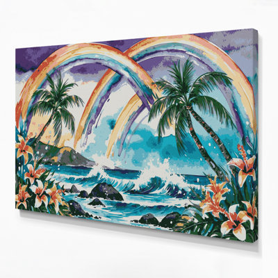 Art hawaïen arc-en-ciel gris sur toile