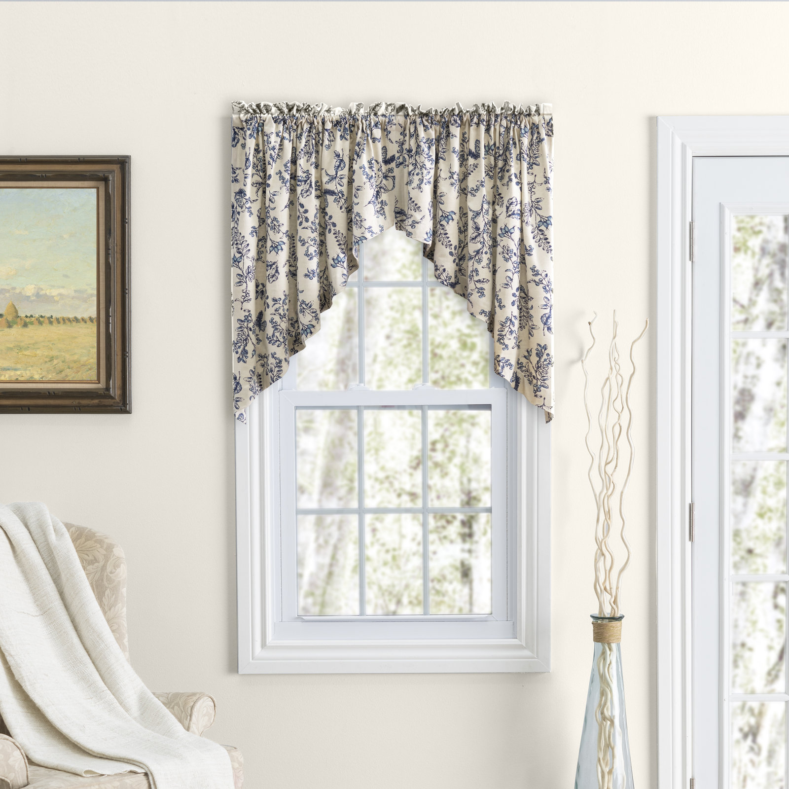 Emogene Toile Cotton Swag 84'' Window Valance, Indigo