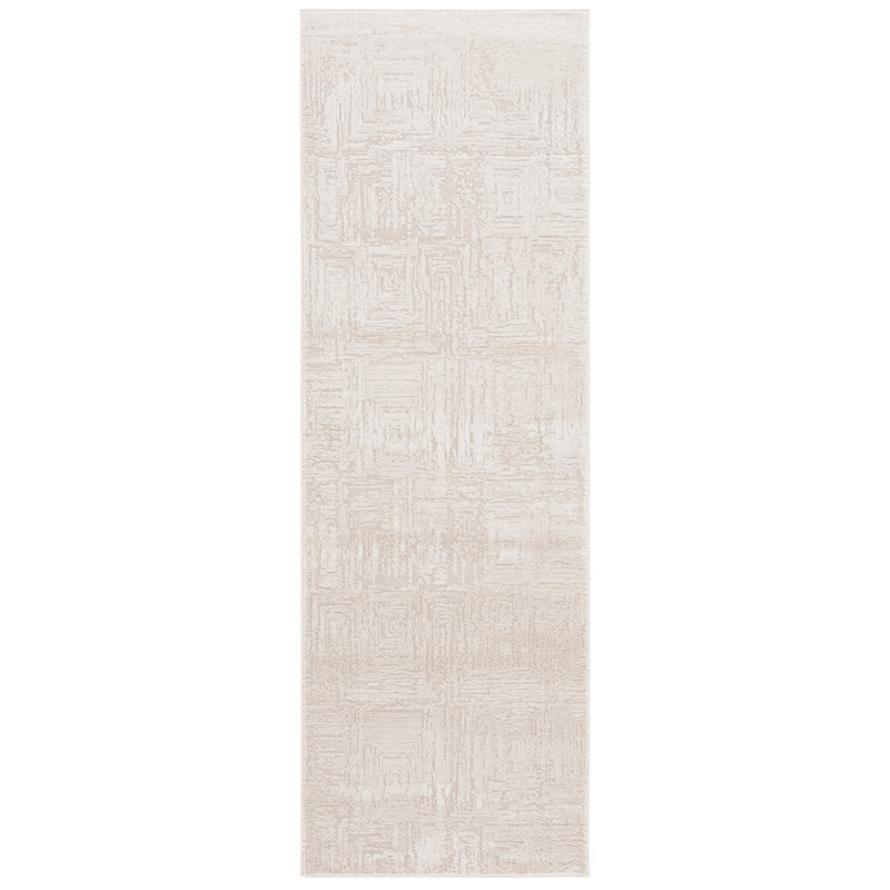Tapis uni en polypropylène / polyester tissé à la machine en beige, Tapis de couloir 2 pi 6 po x 8 pi