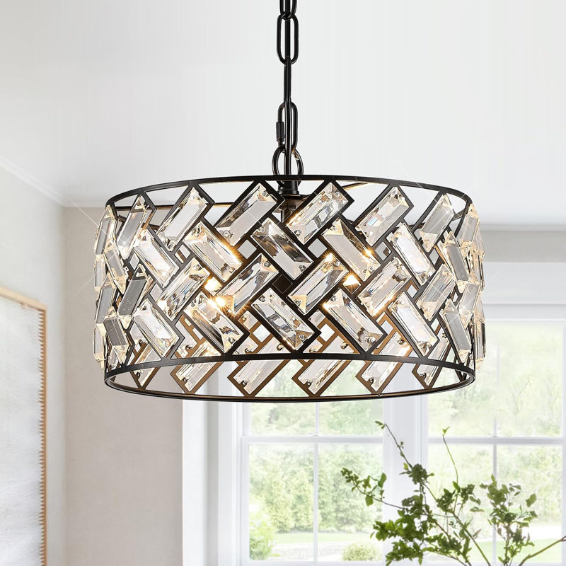 Lustre moderne en cristal doré, plafonnier semi-encastré avec chaîne réglable, luminaire suspendu tambour pour vestibule, cuisine, salle à manger