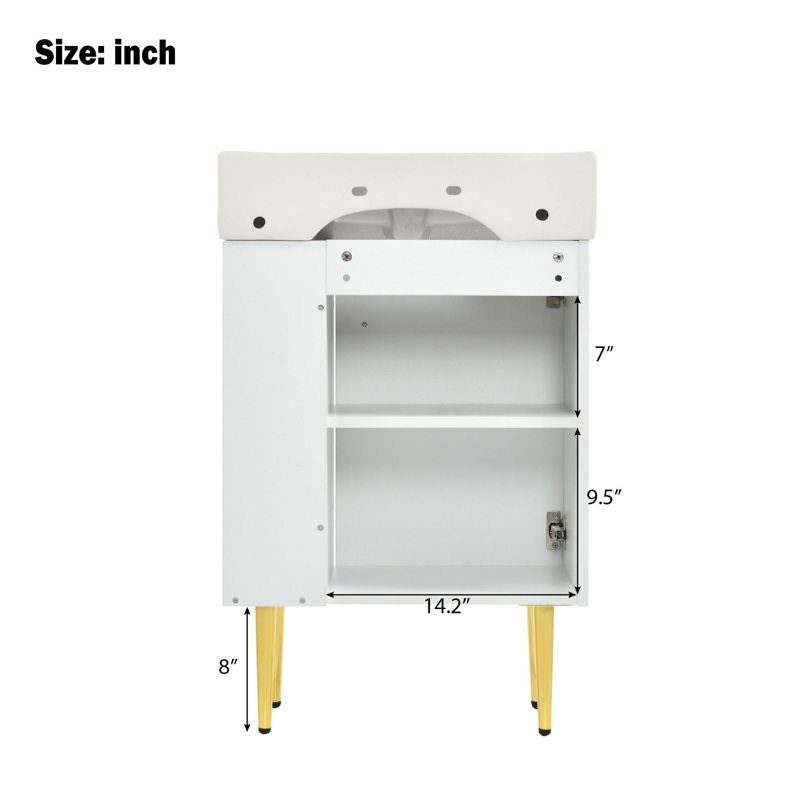Meuble-lavabo en bois 21,6 po, Blanc, Doré