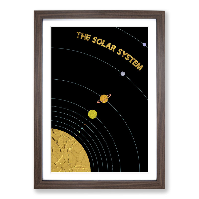 The Solar System - Picture Frame Graphic Art, 90cm H x 65cm W x 2cm D, Walnut Framed