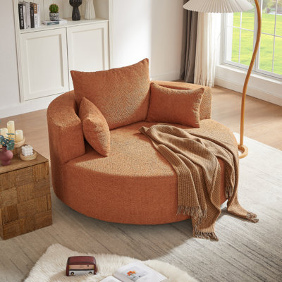 Fauteuil d'appoint pivotant à 360 ° avec 3 coussins amovibles pour le salon, la chambre à coucher, le bureau et l'hôtel, rouge orange