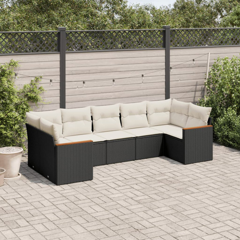 Ensemble de canapé de jardin en rotin PE noir et crème Vidaxl, acier thermolaqué