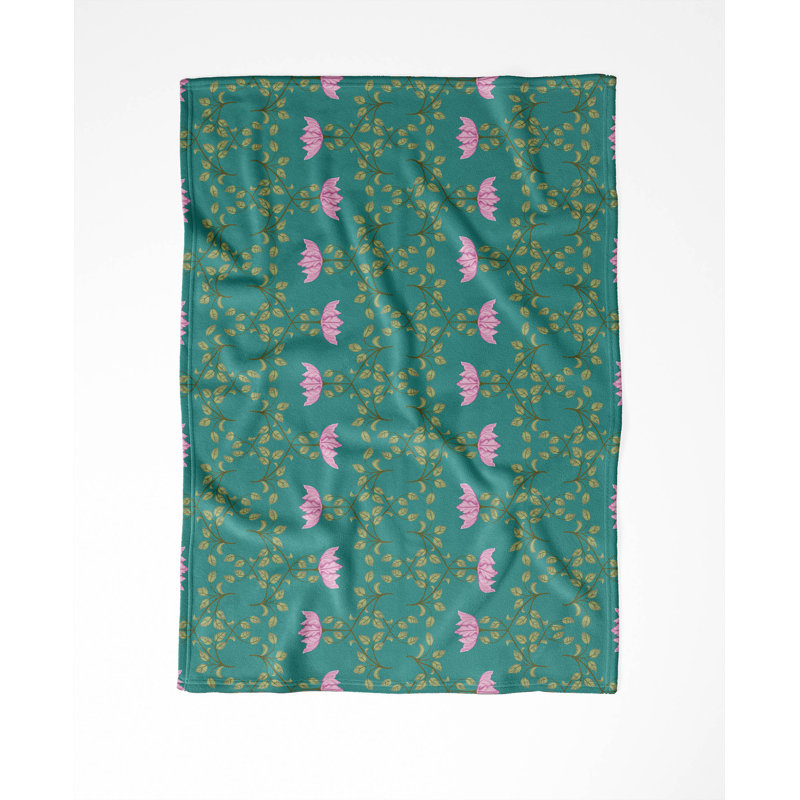 Couverture en velours de coton Anjelica, L 60 po x l 50 po, Floral bleu sarcelle