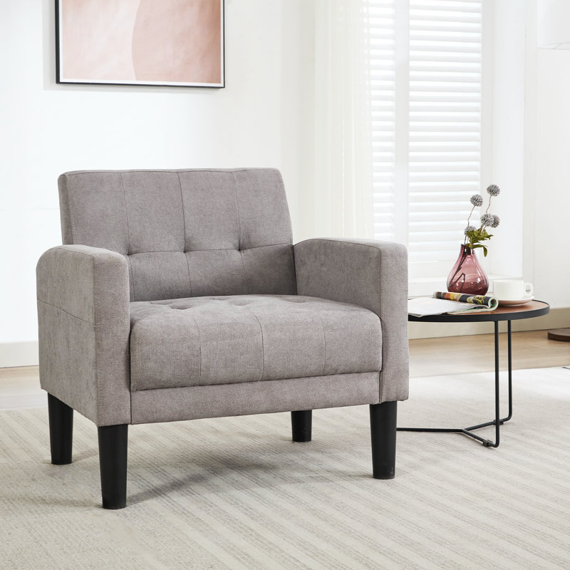 Tufted Accent Living Room Armchair, Light Gray Polyester