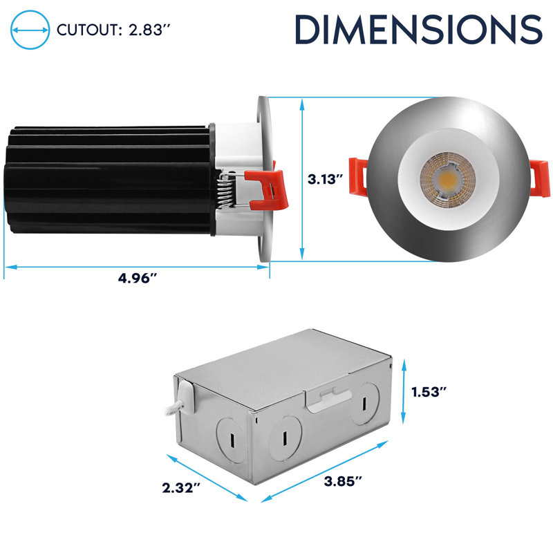 Ensemble de 2 po LUXRITE Éclairage encastré à DEL, lumière Canless à régression profonde, garniture interchangeable ronde blanche et chromée, 5CCT, 1000LM, 15W, CRI80, à intensité variable