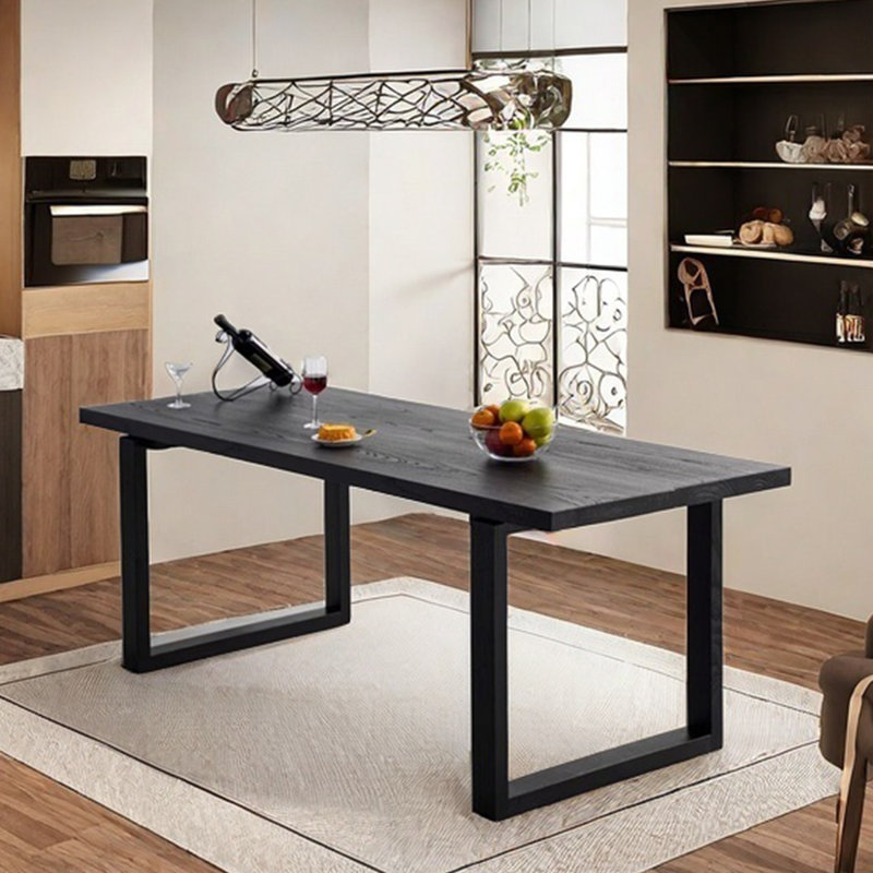 Black solid wood dining table rectangular home, 29.53"H x 86.61"L x 31.5"W