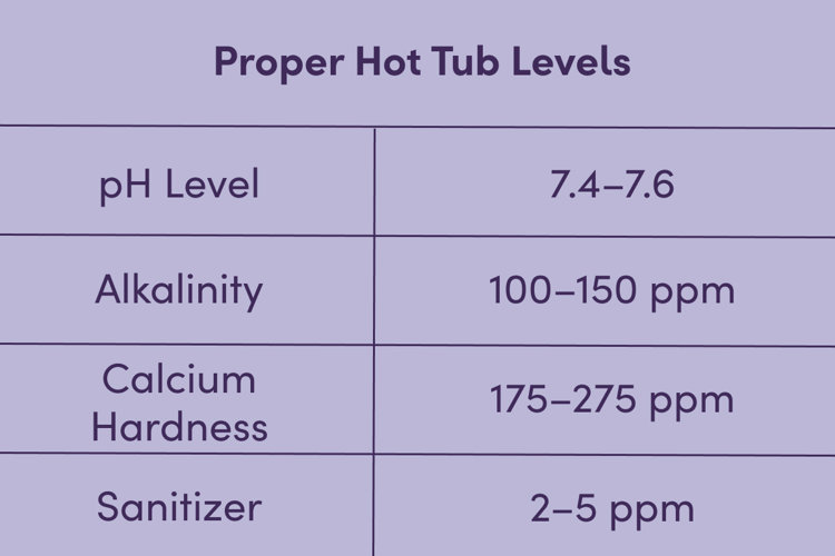 an illustration chart showing the proper levels for how to clean a hot top with pH, alkalinity, calcium hardness, and sanitizer