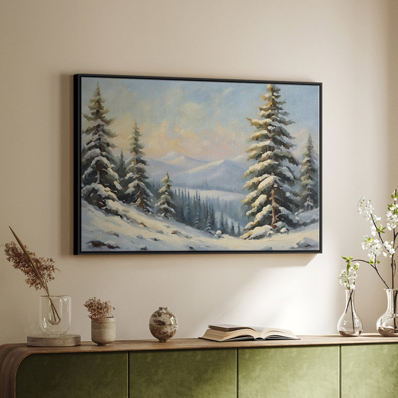 Paysage rétro - CCIV, Toile avec cadre flottant noir, H 17 po x l 25 po x P 2 po