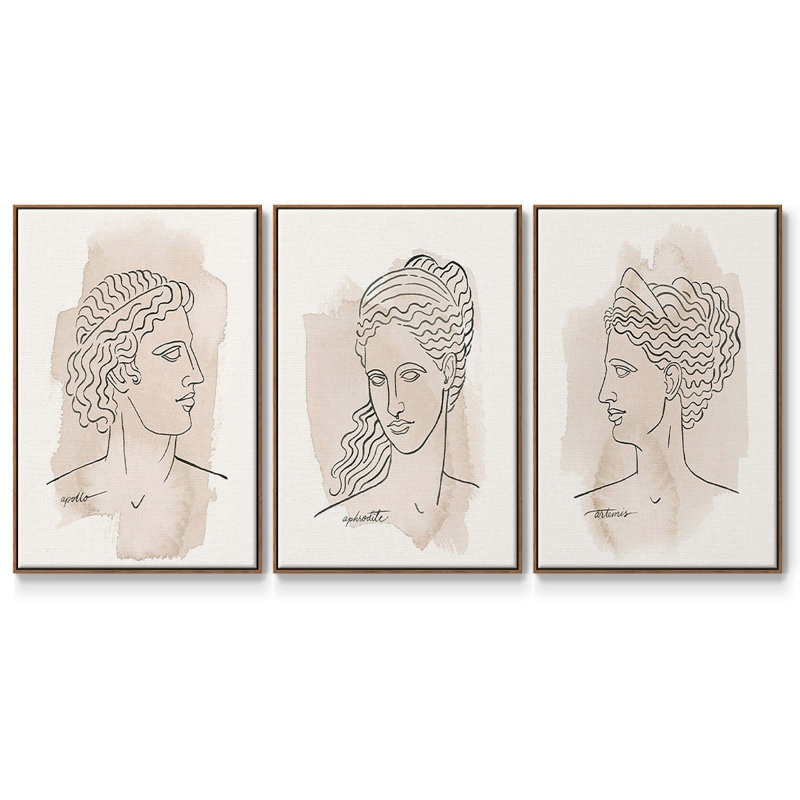 Bustes grecs IV 3 pièces, Noyer, H 27 po x l 54 po