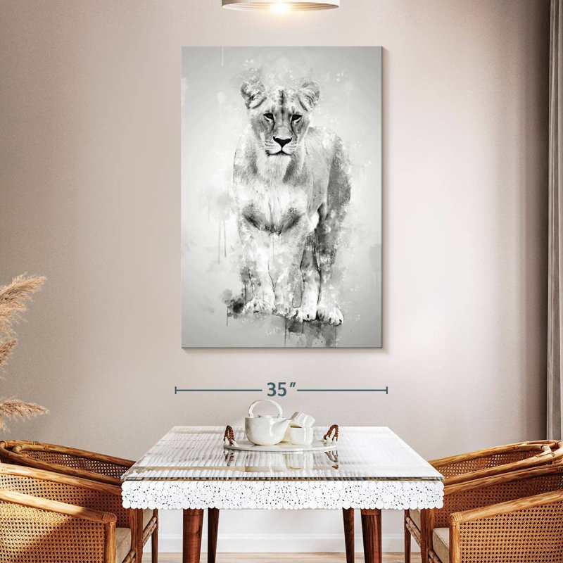 Lion Brampt femelle noir et blanc, H 51 po x l 34 po