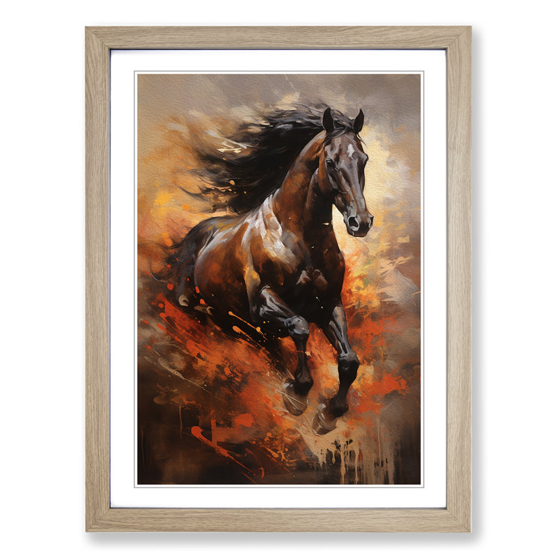 Horse Action Painting Art - Framed Print