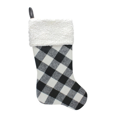23" Black And White Rustic Checkered Christmas Stocking