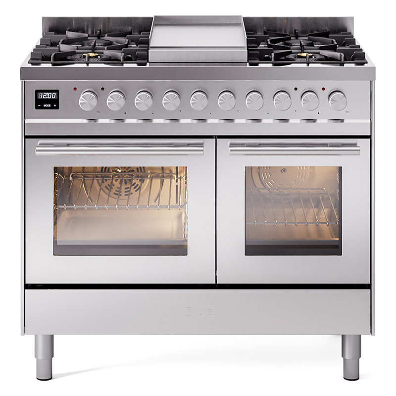 ILVE Professional Plus II Series 40 inch Dual Fuel Range with 6 Sealed Burners, Griddle (Glass Door), Liquid Propane