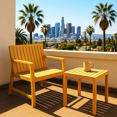 Ensemble de mobilier d'intérieur et d'extérieur 2 pièces Summer, 1 chaise et 1 table basse, matériau PP imperméable, ensemble de conversation pour patio facile à assembler, jaune