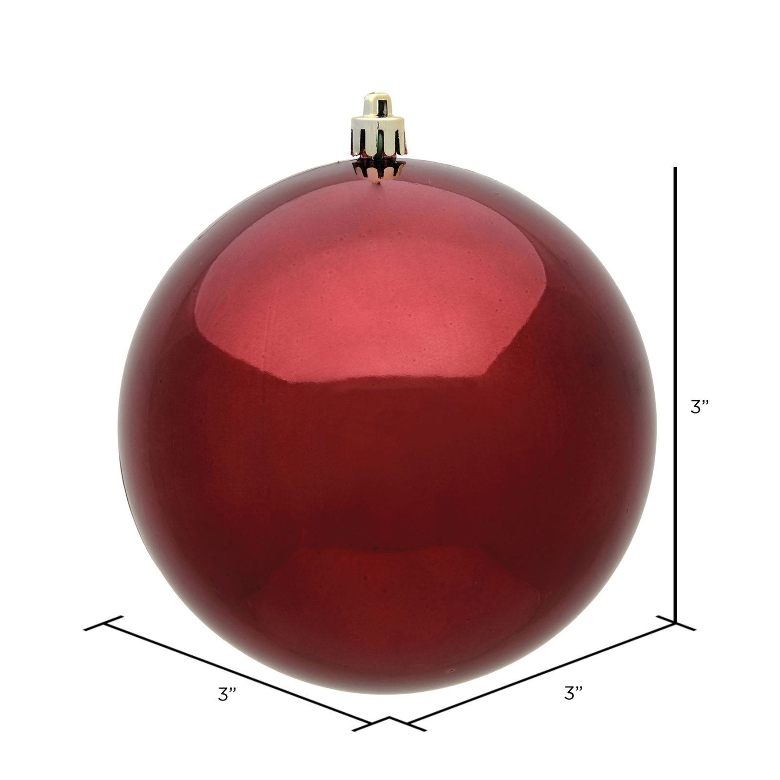 Holiday Décor Ball Ornament, 2'' H X 2'' W X 2" D, Burgundy Shiny