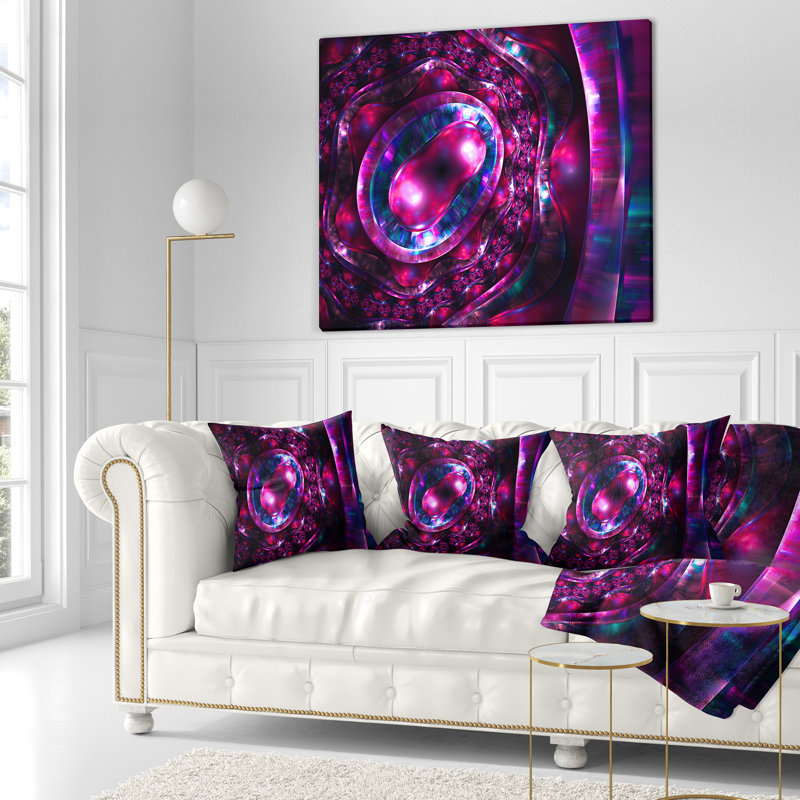 Ornement étincelant violet et bleu - coussin imprimé abstrait, 18 po x 18 po, Coussin décoratif