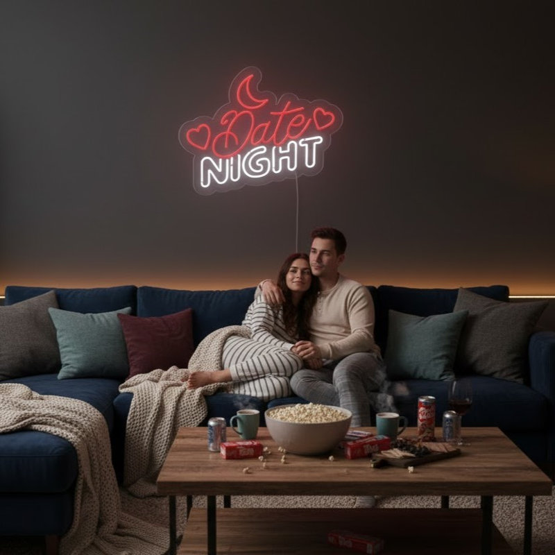 | Enseigne néon Date Night | Fabriqué avec des tubes néon DEL durables de haute qualité qui émettent une lumière rouge et blanche pour une visibilité éclatante et une utilisation durable | 24 x 19 | Rouge et blanc