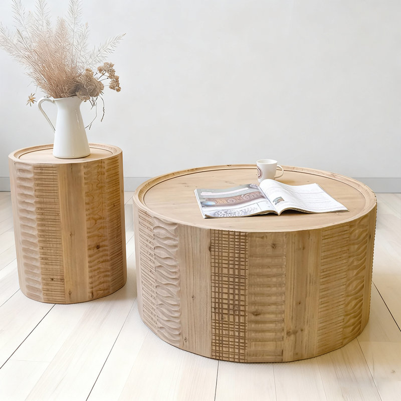 Ensemble de tables basses rondes en bois massif pour salon