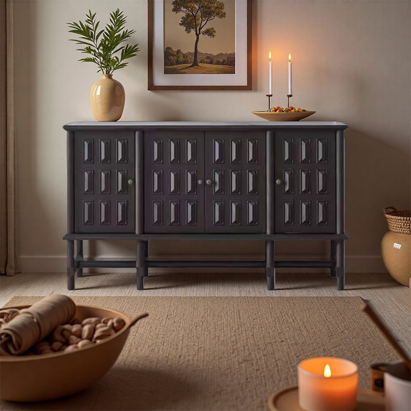 Buffet en bois massif rétro français, Noir