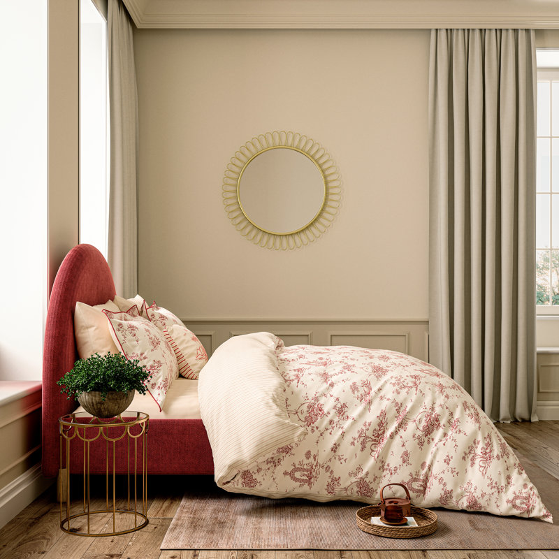 Chinese Magpie Cotton Toile Duvet Cover Set, Pink, Super King Duvet Cover + 2 Pillowcases