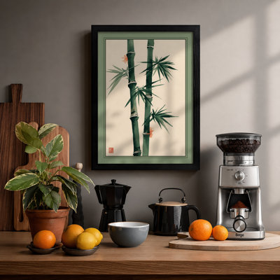 Bamboo in Green Japandi - Framed Print