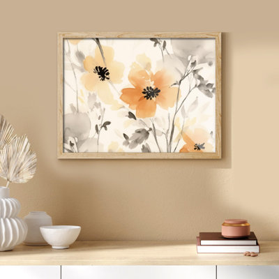 «Elegant Watercolor Floral Soft Peach and Grey Tones Illustration Modern Minimalist» sur papier