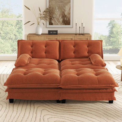 Canapé-lit d'angle modulaire moderne Cloud 2 places de 77 pouces avec 2 poufs assortis, canapé profond en chenille douce avec coussins d'assise confortables à motif treillis