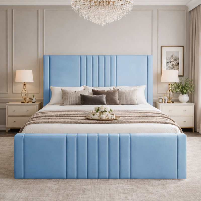 Haisley Upholstered Storage Bed Frame, Small Double (4'), Sky Blue
