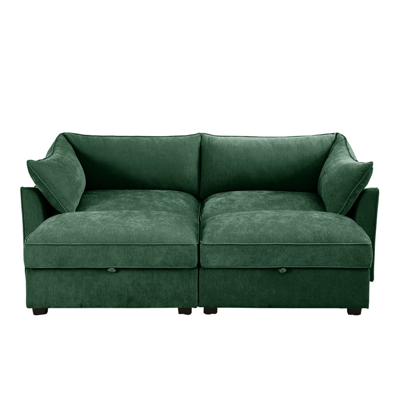2 places, repose-pieds, mobile, rangement, conception unique, coussins enveloppés, ligne épurée en forme de croissant, chenille, siège en chenille à options de couleurs multiples avec rangement escamotable intégré