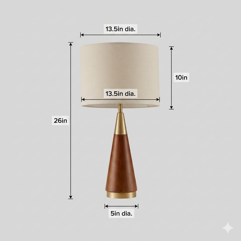 Lampe de table triangulaire, Or / noyer