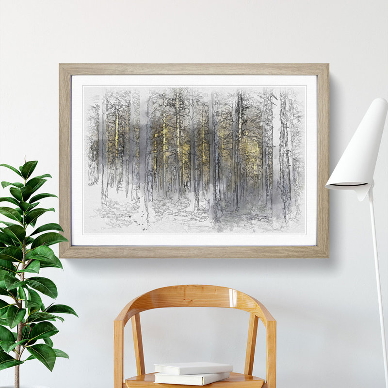 Sunlight Forest Vol.4 Sketch - Picture Frame Graphic Art, 65cm H x 90cm W x 2cm D, Oak